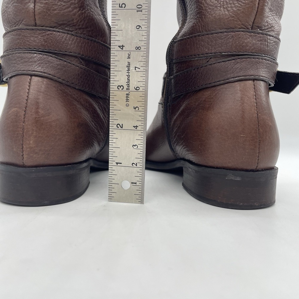 Talbots Womens 7AA Riding Boots Tall Brown Pebbled Leather Gold Buckle Full Zip - Picture 13 of 16